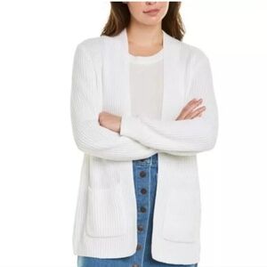 MADEWELL White Nolan Ribbed Knit Open Front Cardigan Sweater XXS Pockets